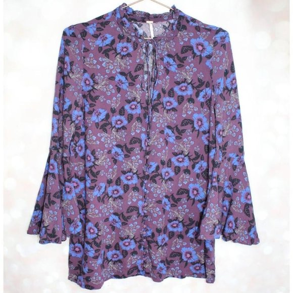 Free People Purple Floral Boho Tunic Mini Dress XS - Picture 7 of 7
